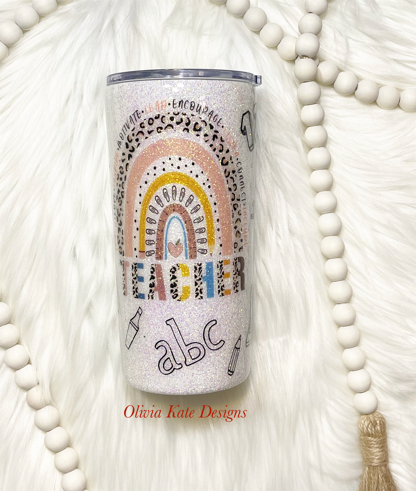 Rainbow Glitter Teacher Life Tumbler – Mo Krafts Designs